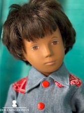 Collectible England Sasha Vinyl Brunette Boy Doll; Redressed/Denim Top