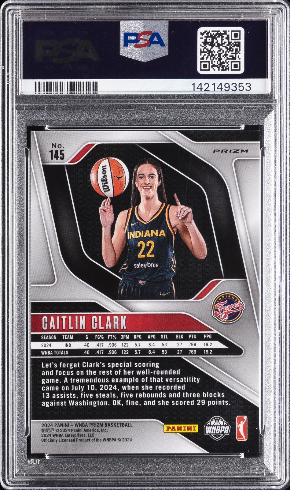 2024 PANINI PRIZM WNBA GREEN PRIZM #145 CAITLIN CLARK PSA 10 view 2