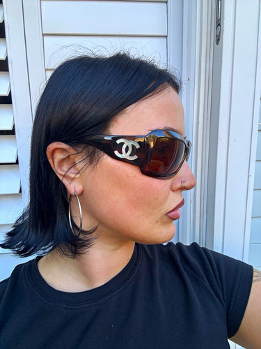 CHANEL 5076-H Tortoise Shell Brown mother of pearl  Rectangular Sunglasses