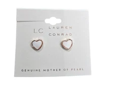 LC Lauren Conrad Heart Mother of Pearl Rose Gold Plated Stud Earrings NWT