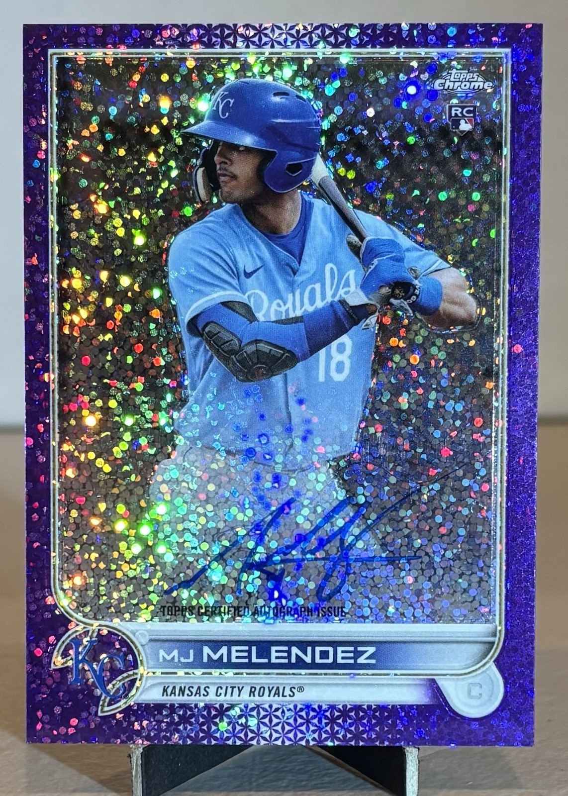 2022 Topps Chrome MJ MELENDEZ Purple Speckle Refractor Auto RC /299 Royals