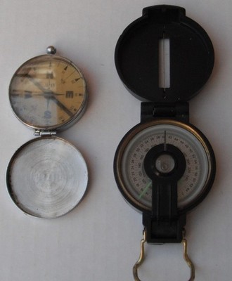 Two vintage Compasses--Japan...YCM Lensatic + Unbranded......old er