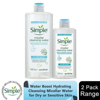 2x 200ml oder 400ml Simple Water Boost Feuchtigkeitsspendendes Mizellenwasser für trockene Haut