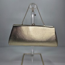 Vintage Classic Gold Clutch Purse Handbag Rhinestone Clasp Chain Strap Evening