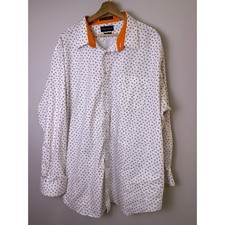 Paul Fredrick Classic Fit Floral Dress Shirt White Orange Blue 20x37 Non-Iron