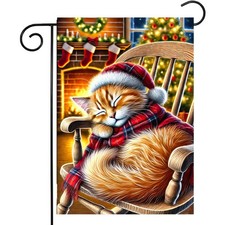 Cute Kitten Garden Flag Double Sided Christmas Garden Flag 12X18 Cat Holiday Win