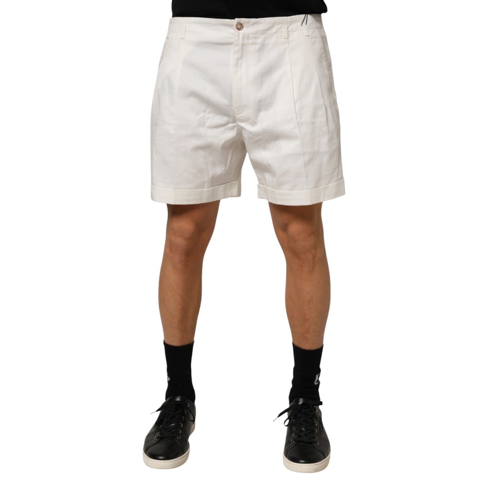 DOLCE & GABBANA Shorts White Cotton Mid Waist Men Bermuda IT52/US42/XL 570usd