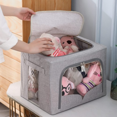 3 Pack Clothes Storage Bins Foldable Metal Frame Storage Box Stackable Linen ... - Picture 7 of 7