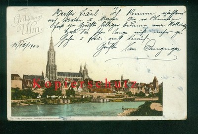 Postcard Ulm on the Danube, stamp Hans Junginger, used 1900 to Prien am Chiemsee