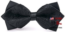 Flairs New York Gentleman's Diamond Pointed Bow Tie Only Midnight Black Paisley