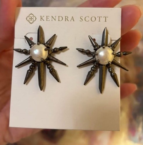 Kendra Scott Rogan Starburst Pearl Earrings Antique Silver