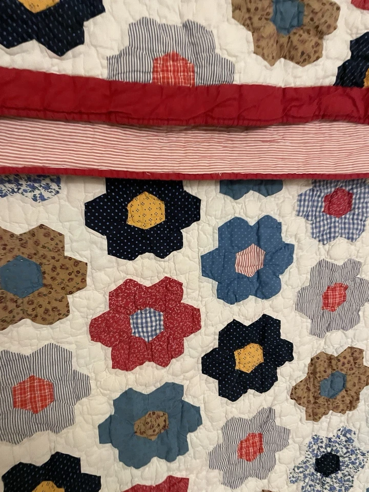 Garnet Hill Grandmother’s Garden patchwork Quilt King - Image 3 of 4