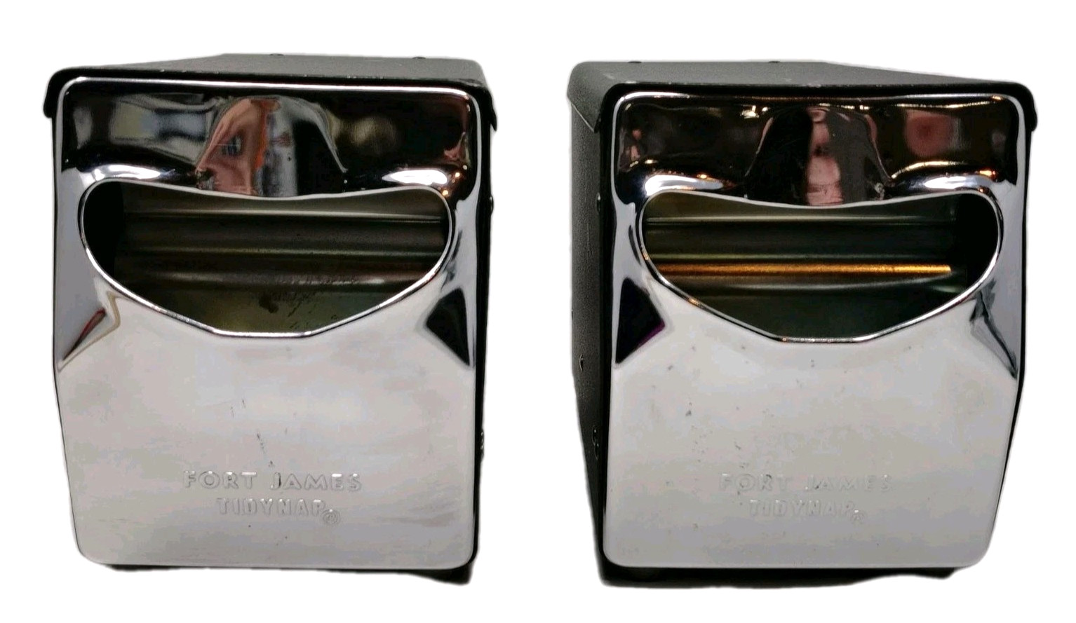 VTG TidyNap Chrome Napkin Dispenser Silver Black Retro MCM Restaurant Diner SET