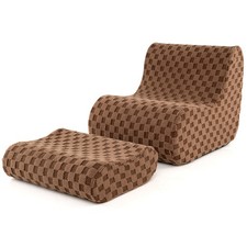 COSTWAY Accent Lazy Sofa Chair Set Bean Bag Chair with Ottoman-Brown