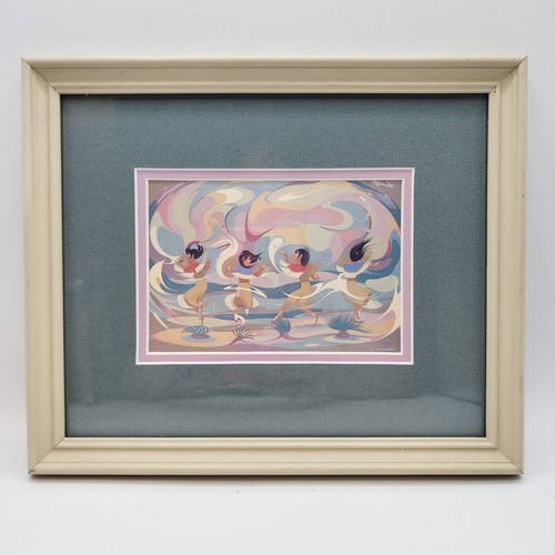Native American Artist Oscar Howe Children At Play Framed 1972 Print 10.5x8.75