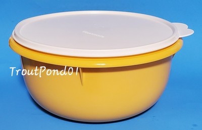 TUPPERWARE Mixing Bowl Large Flat Bottom 12 c 3 Qt Large Yellow Lid Seal New