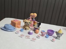 Littlest Pet Shop Birthday Celebration #107 Bulldog Cat #106 Mouse #105