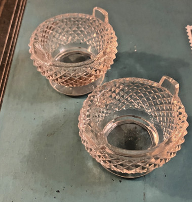 Vintage passendes Paar geschliffene Kristallglas Salzkeller mit Griffen 1,75x1,5'' (567