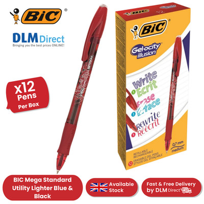 BIC Gelocity Stifte Illusion Medium radierbar rote Tinte Tintenroller 0,7 mm 12 pro Packung