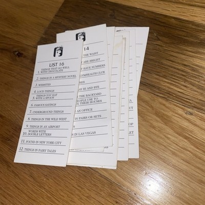 Scattergories Set of List Cards Complete 1-16 - Hasbro 2009 Replacement Parts