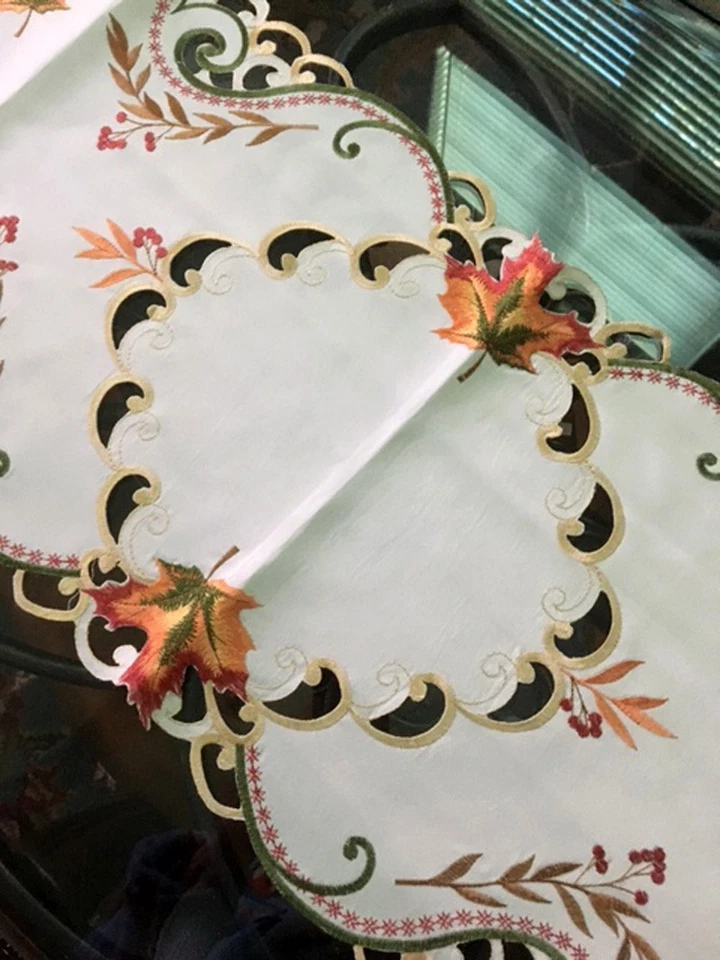 Fall Table Runner Maple Leaves Berries Thanksgiving Autumn Harvest Decor 68"x13" - Image 3 of 4