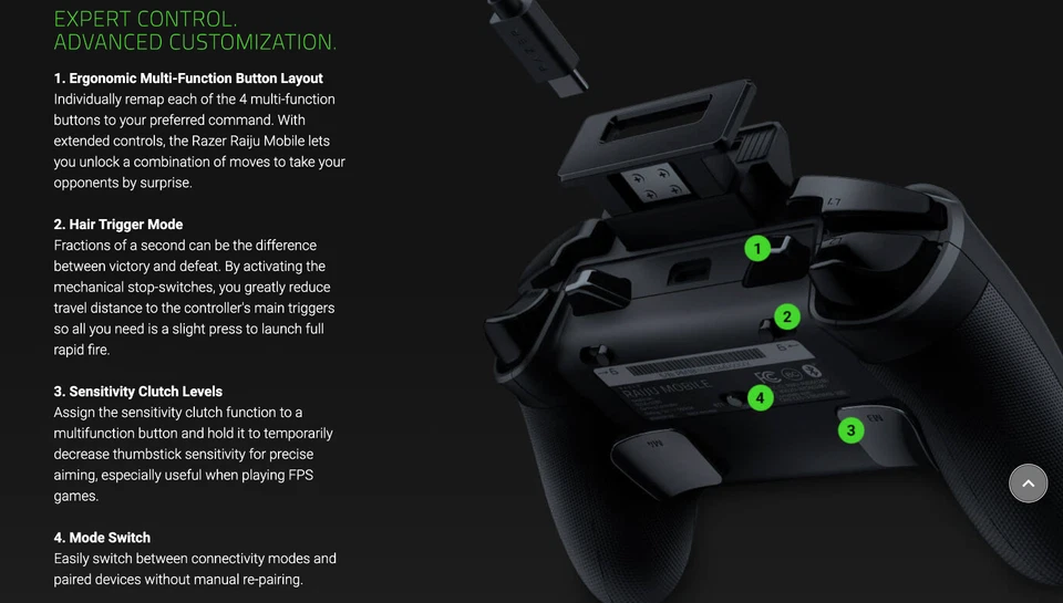 🐍 Razer Raiju Mobile Gaming Controller For Android Bluetooth LE & Wired Capable - Image 3 of 4