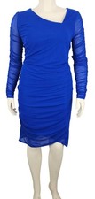 Women's Cato Blue Ruched Mesh Over Liner Bodycon Dress Sexy XL Form Fitted Style