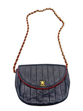 CHANEL Mademoiselle Lambskin Black Grosgrain Half Moon Flap Shoulder Bag