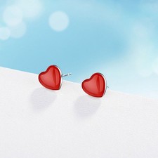 925 Sterling Silver 6mm Cute Red Love Heart Stud Earrings Romantic Gift UK