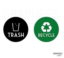 Recycle and Trash Vinyl Lettering Decal Stickers Green Recycle  Black Trash 