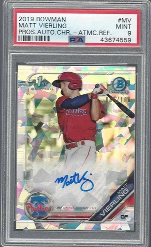 MATT VIERLING 2019 BOWMAN CHROME 1ST ATOMIC REFRACTOR AUTO #D 66/100 PSA 9 MINT