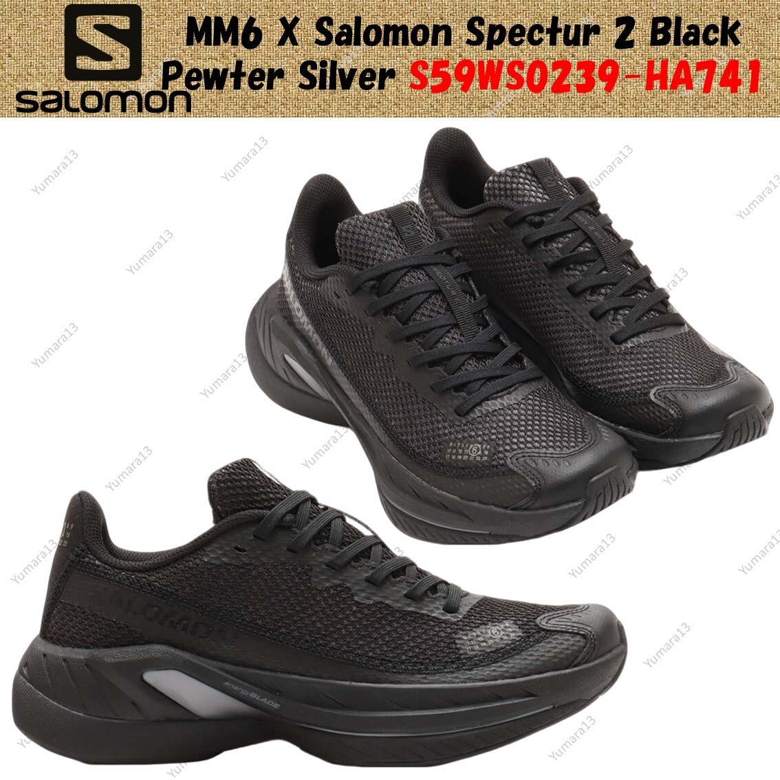 【国内即発】MM6x Salomon SPECTUR 2 スニーカー S59WS0239 BK MM6 X Salomon Spectur 2 Black Pewter Silver S59WS0239-HA741