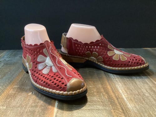 RIEKER Antistress Red Brown Suede Floral sling back Comfort shoes sz 39/9 - Picture 5 of 9