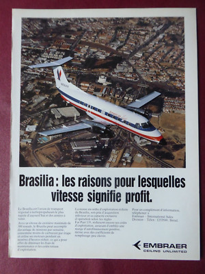 3/1987 PUB EMBRAER EMB-120 BRASILIA AMERICAN EAGLE N124AM ORIGINAL FRENCH AD