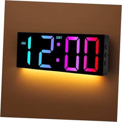  12'' Large Digital Wall Clock with Remote Control, RGB LED Clock with Full 