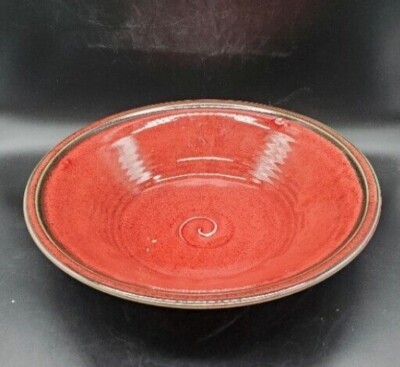 Handmade Studio Art Pottery Red Console Centerpiece Bowl 12.5'' Signed M