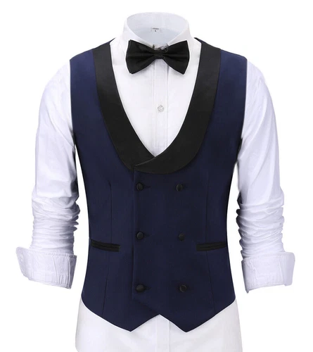 Men's Shawl Collar Vest Double Breasted Slim Prom Blazer Tops Waistcoat Waitress - Bild 14 von 42