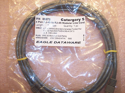 QTY (2) M807S EAGLE DATAWARE RJ45-RJ45 MODULAR LINE PATCH CORD CAT5 8P8C 7ft