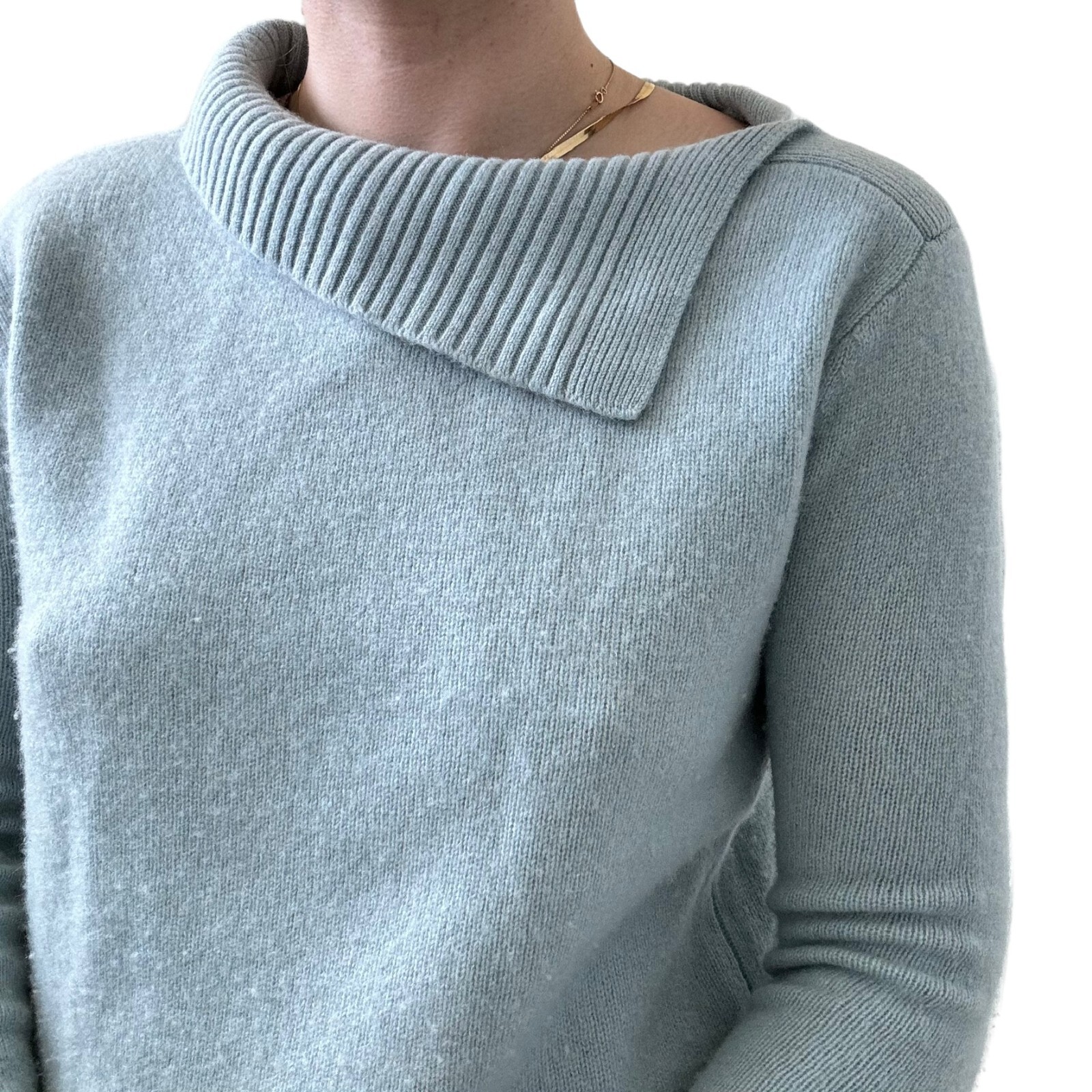 Club Monaco Womens Baby Blue 100% Cashmere Cowl Neck Sweater Sz XS