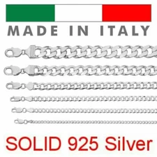 Real Solid 925 Sterling Silver Cuban Chain Men's Women's 2-16mm Italy Necklace