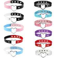 Women Girls Love Heart Faux Leather Choker Necklace Goth Soft Collar Adjustable