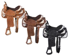 15" Leather Tooled Show Saddle - Silver Accents - Black, Dark Oil or Medium Oil
