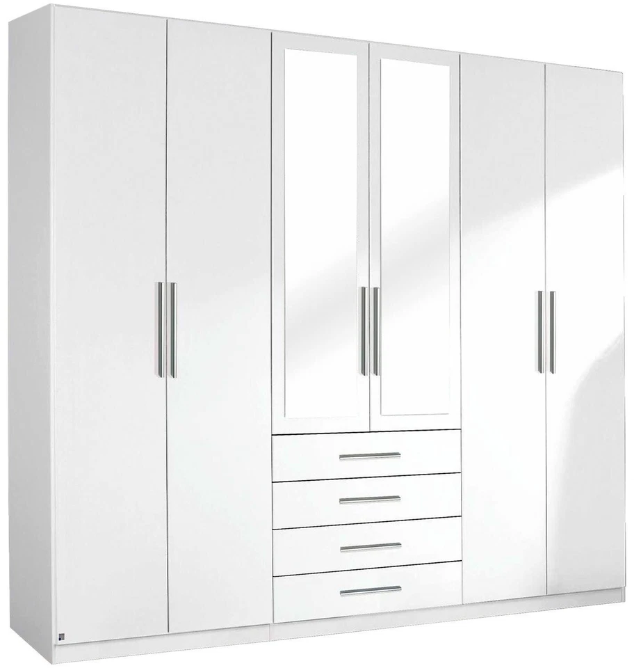 Kleiderschrank Drehtürenschrank Schlafzimmerschrank mit Spiegel Weiß 6-türig