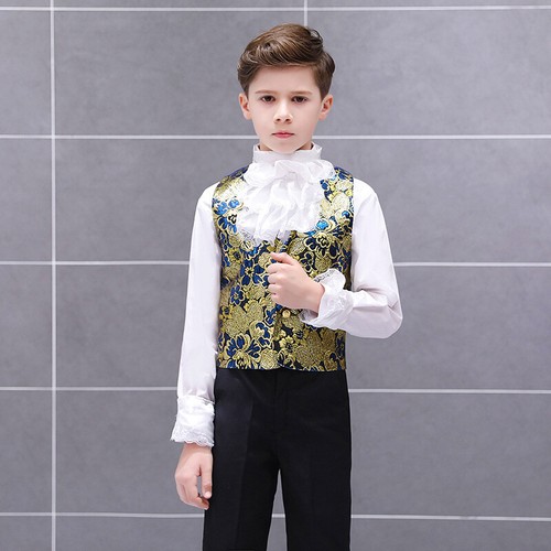 Giacca Blazer Bambino Bambino Gilet Pantaloni Costume Principe Medievale Carino Abito 3 Pezzi - Foto 6 di 14