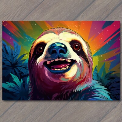 FLATCARD Sloth Smiling Happy Retro Pop Art Splash Colors Fun Cute