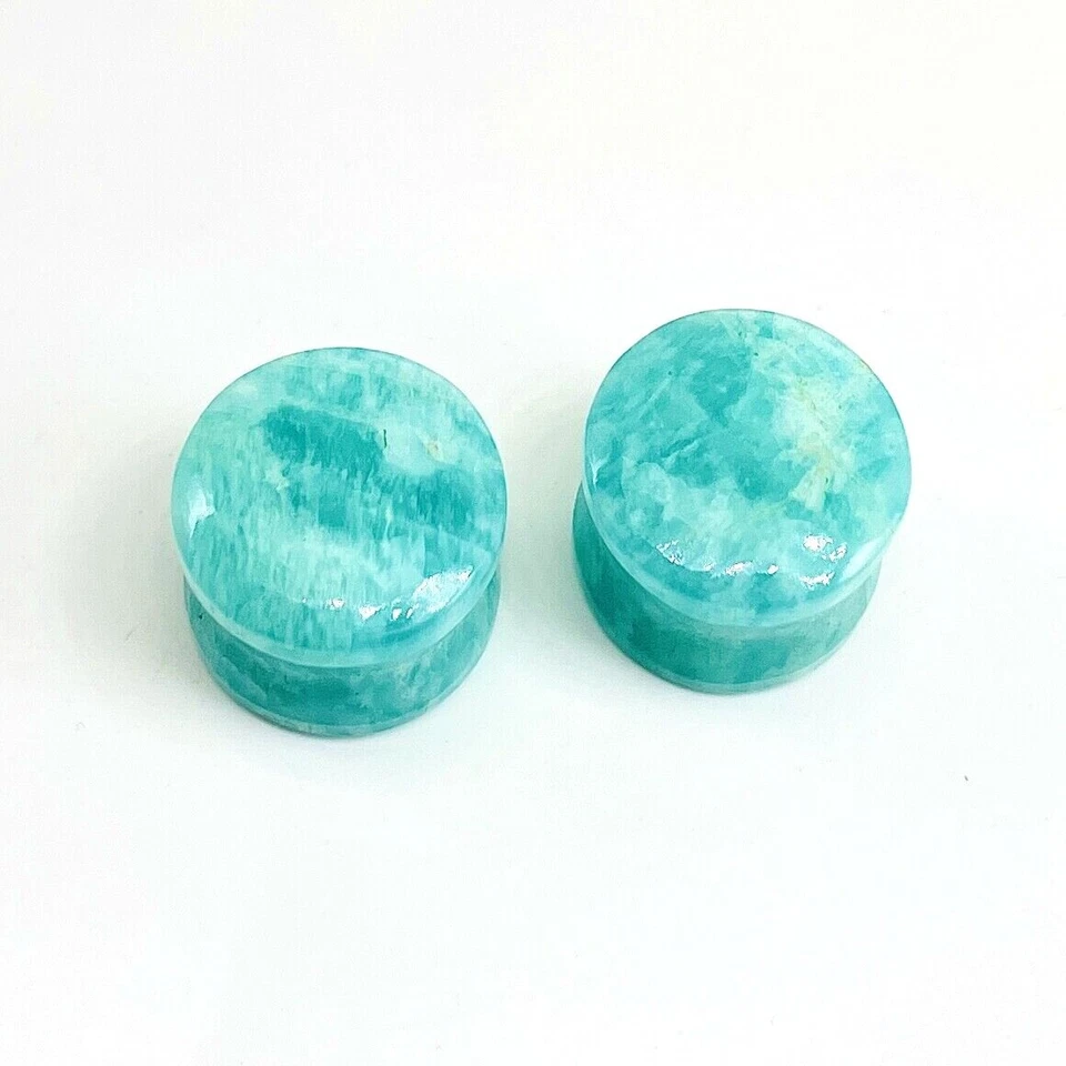 PAR de tapones naturales de amazonita, doble destello, hechos a mano, tamaño de 3 mm a 50 y personalizados Foto 3 de 4