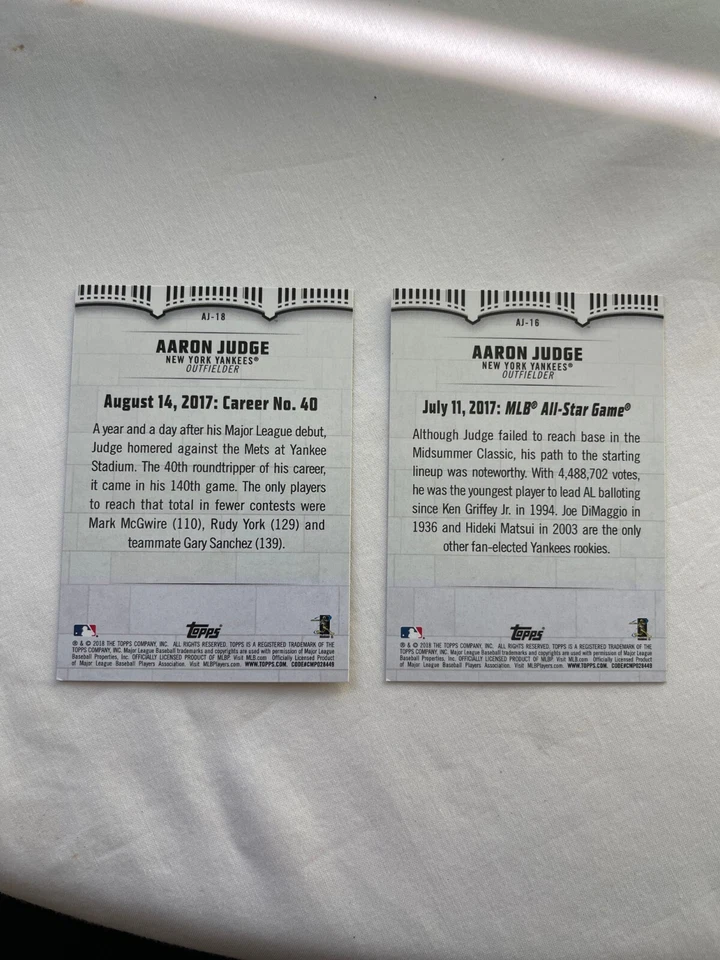 DCC: 2018 Topps Aaron Judge Highlights 2-card lot #AJ-16 AJ-18 NM-MT+ - Image 2 of 2