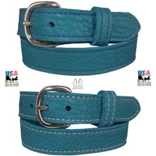 LADIES TURQUOISE BULLHIDE LEATHER STITCHED BELT Choice of Stitching MADE in USA