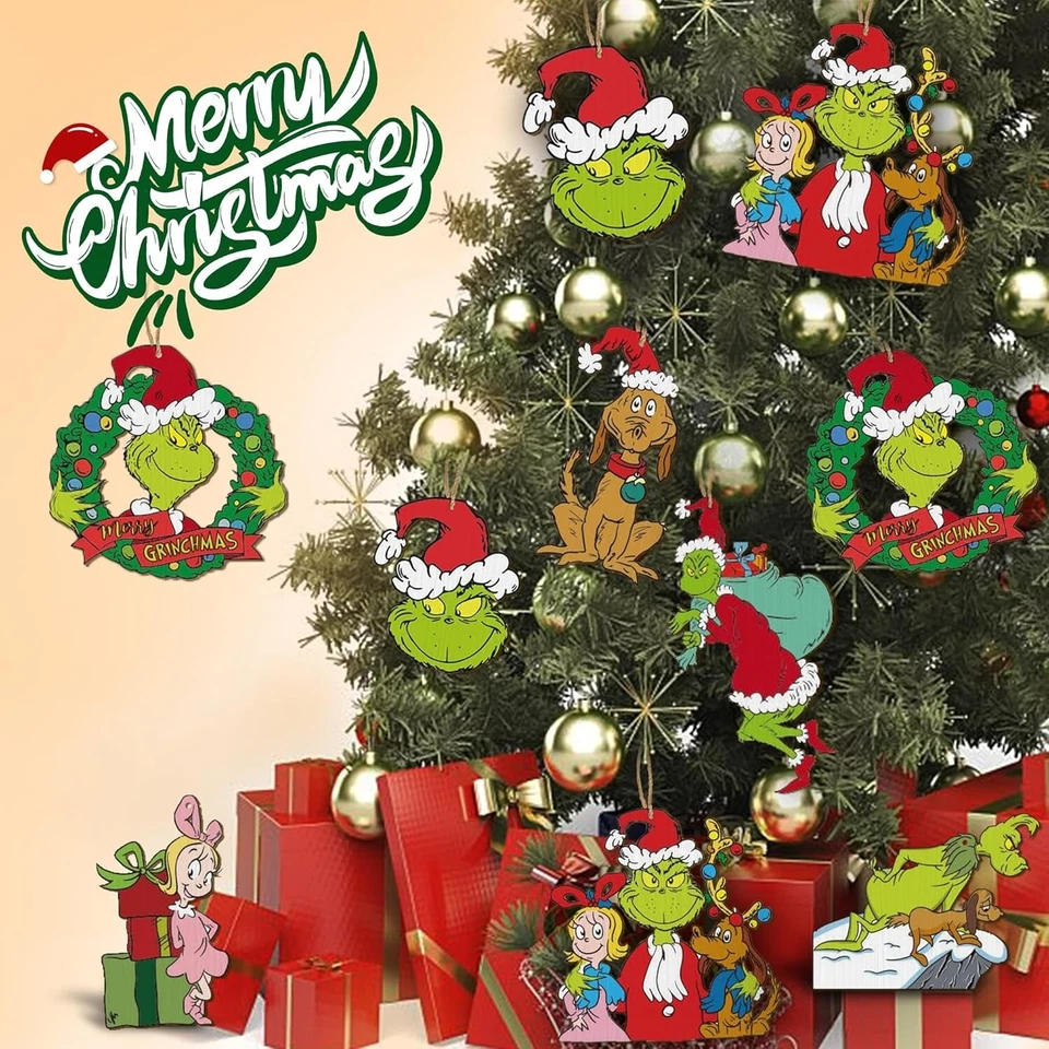 24 PIEZAS Adornos de Árbol de Navidad Grinch, Colgantes Decoraciones de Madera Grinch de Navidad Foto 4 de 4