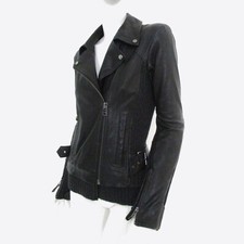 STUNNING WOMENS ALL SAINTS AXEL LEATHER & WOOL BIKER JACKET 8 BLACK CHARCOAL